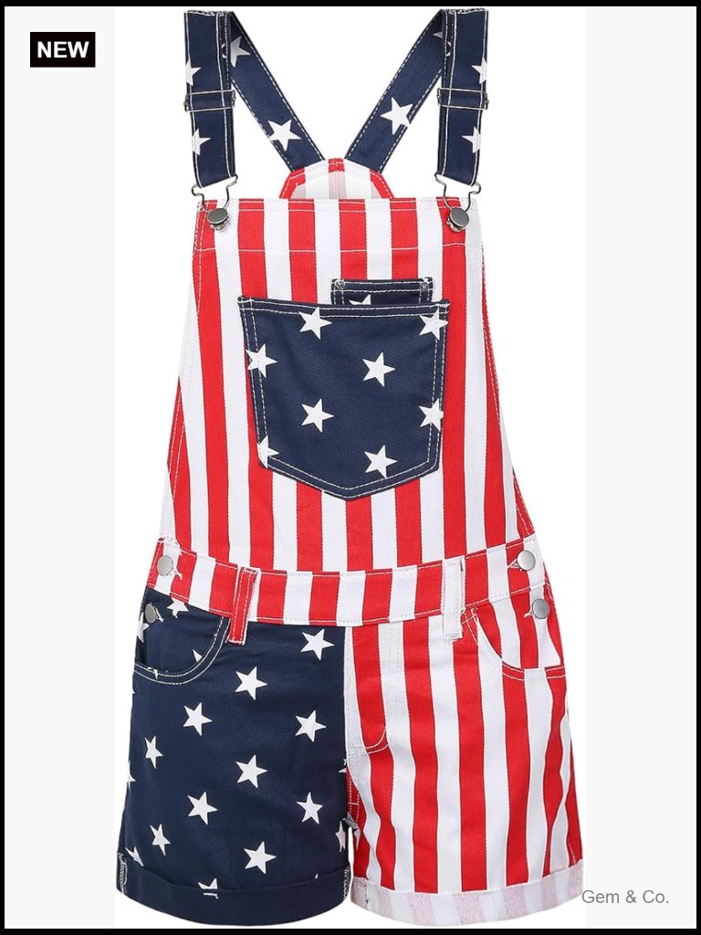 Patriotic Stars Denim Overalls Adjustable Bib Jumpsuit Summer